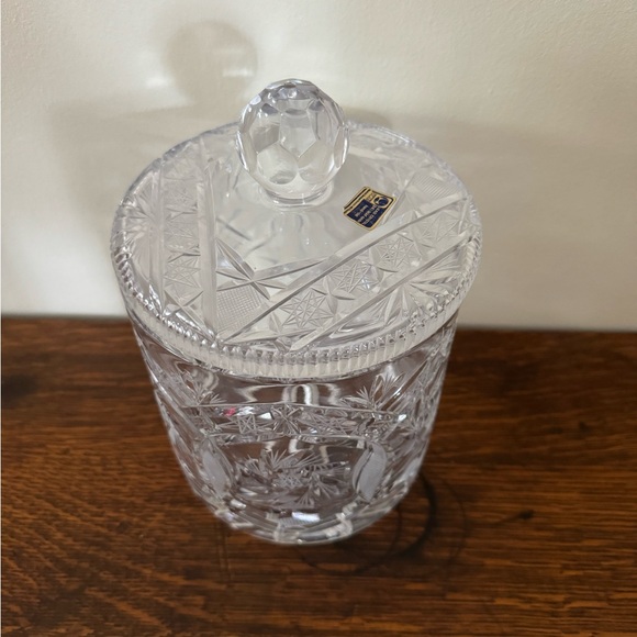 Vintage crystal clear cookie jar container pin wheel pattern - Picture 2 of 6